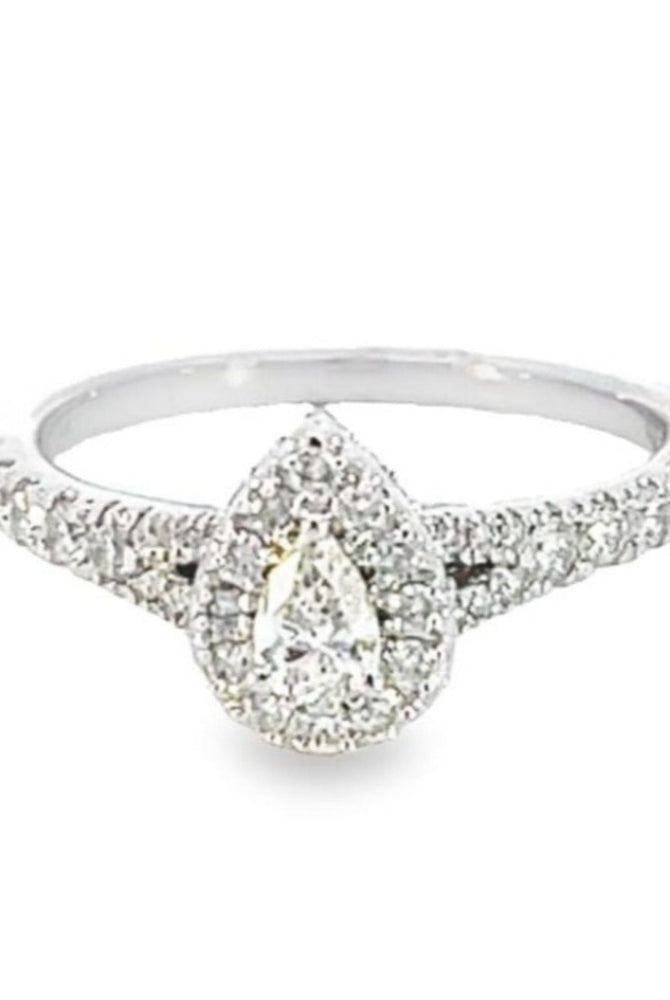 14KW Pear Shaped Diamond Engagement Ring with Halo and Split Shank 5/8 CTW