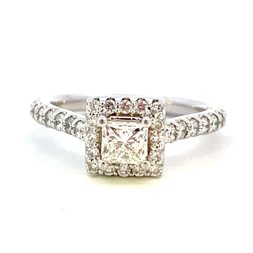 14KW Princess Cut Diamond Engagement Ring with Halo 1 CTW