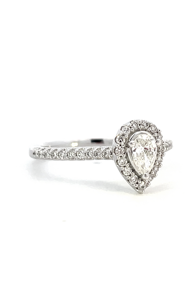 14KW Pear Shaped Diamond Ring with Halo 1/2 CTW side 1