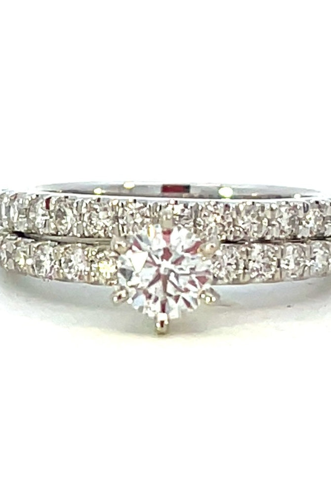 14K White Gold Diamond Wedding Band with Matching Engagement Ring
