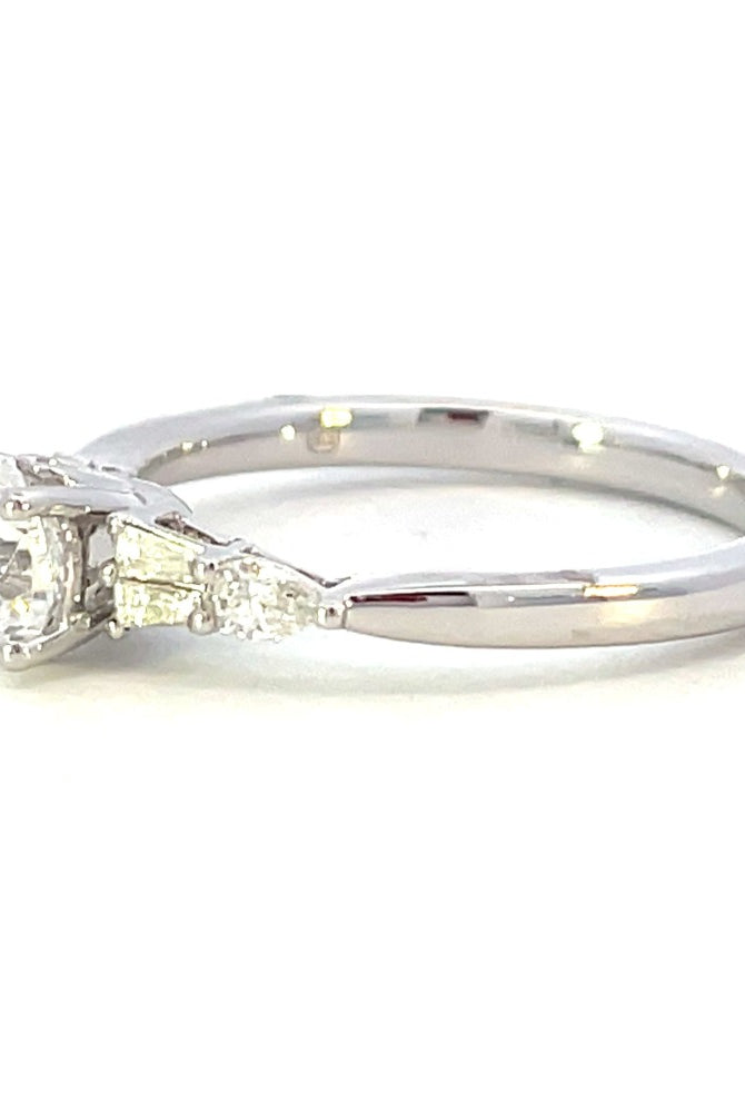 Semi-Set 14KW SallyK Engagement Ring with Baguette and Pear Shaped Diamond Accents 1/5 CTW side 2