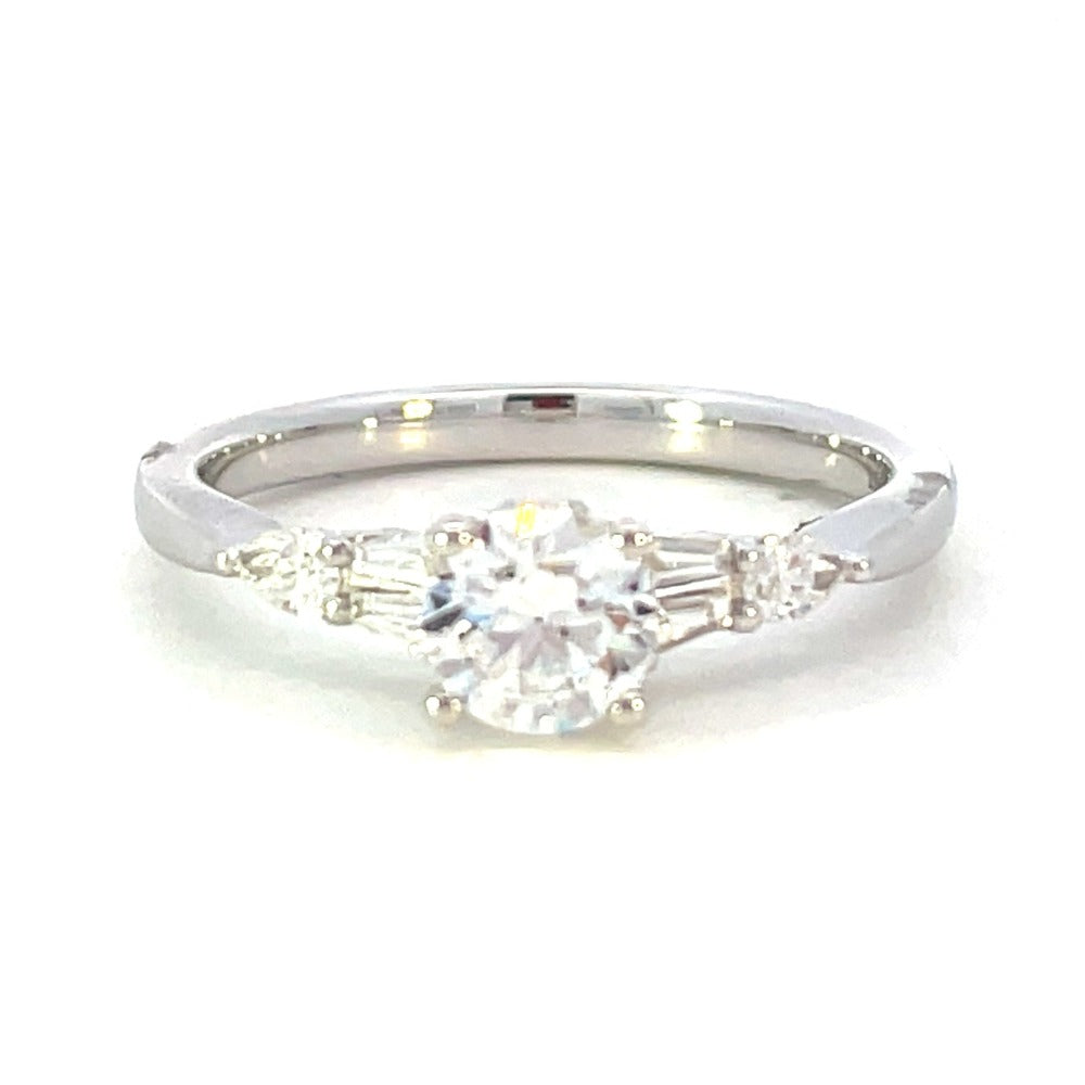 Semi-Set 14KW SallyK Engagement Ring with Baguette and Pear Shaped Diamond Accents 1/5 CTW