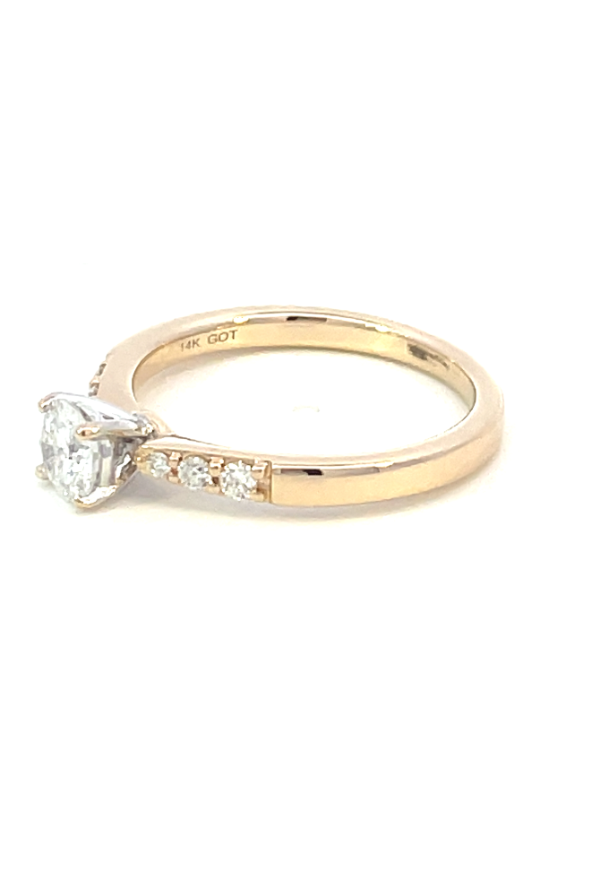 side view of 14ky SallyK diamond accented solitaire engagement ring.