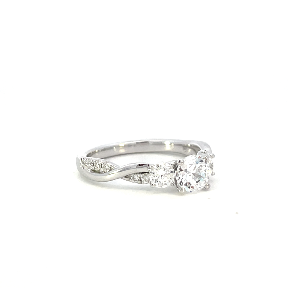 side view of semi-set SallyK diamond engagement ring.