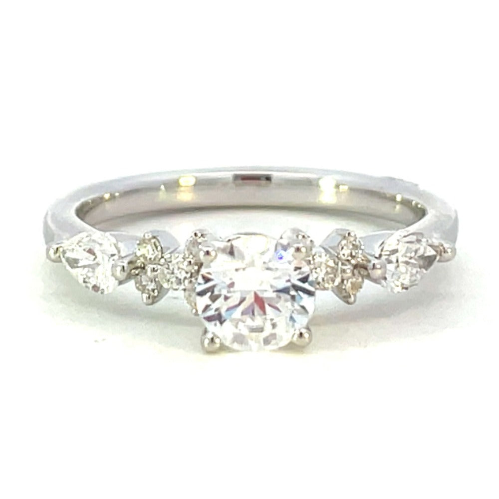 Semi-Set 14KW SallyK Diamond Engagement Ring with Round and Pear Accents 1/3 CTW
