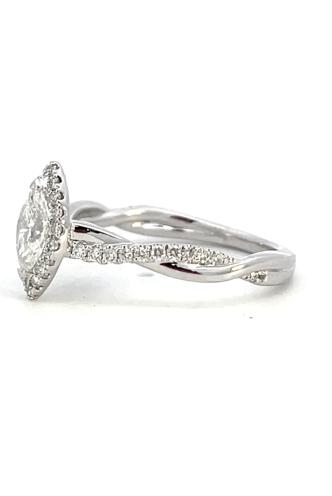 14KW Criss Cross Marquise Diamond Engagement Ring with Halo .75 CTW side 3