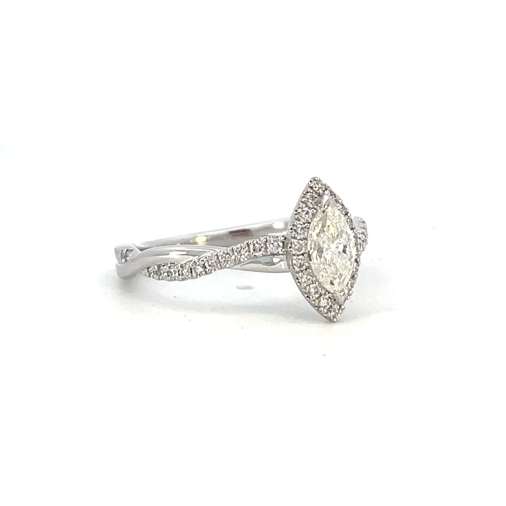 14KW Criss Cross Marquise Diamond Engagement Ring with Halo .75 CTW side 2