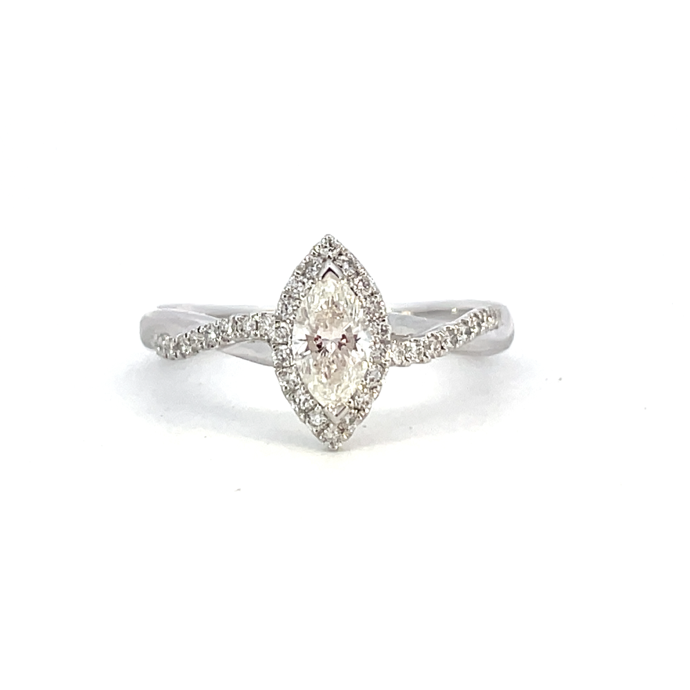 14KW Criss Cross Marquise Diamond Engagement Ring with Halo .75 CTW