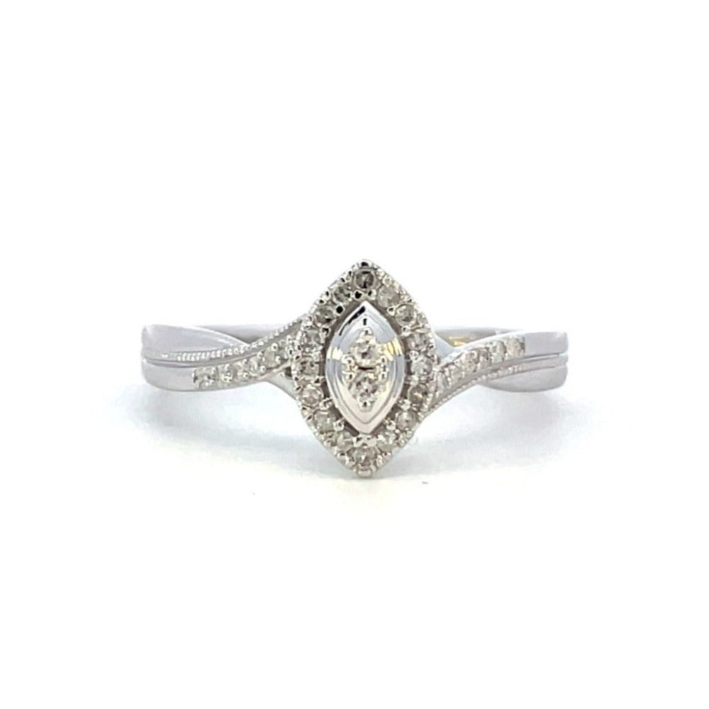 10KW Diamond Marquise Shaped Engagement Ring with Halo 1/6 CTW