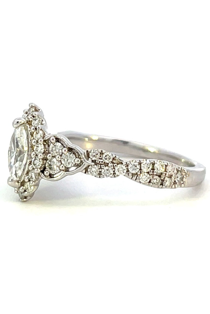 14KW Marquise Diamond Engagement Ring with Halo 3/4 CTW side 2