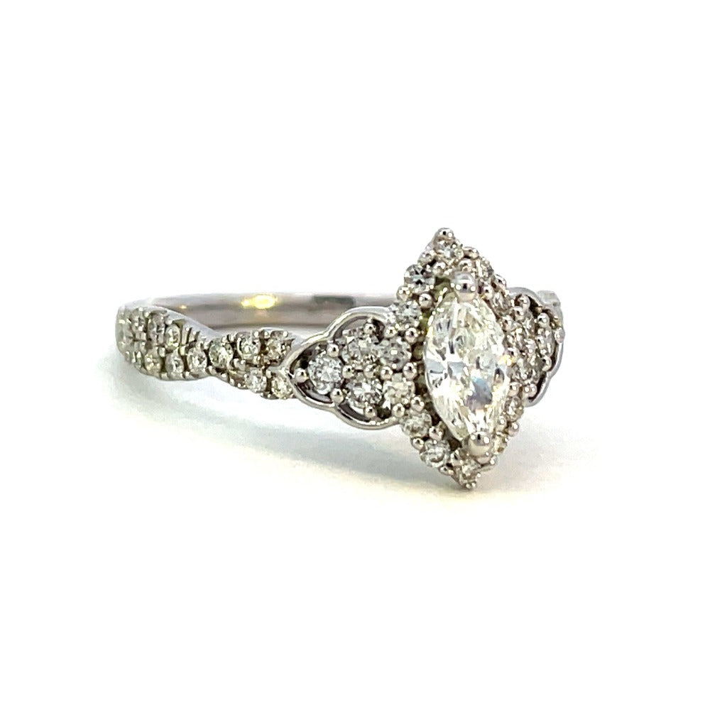 14KW Marquise Diamond Engagement Ring with Halo 3/4 CTW side 1