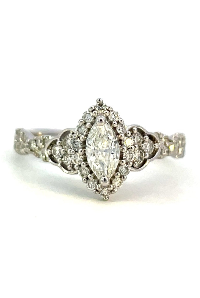 14KW Marquise Diamond Engagement Ring with Halo 3/4 CTW