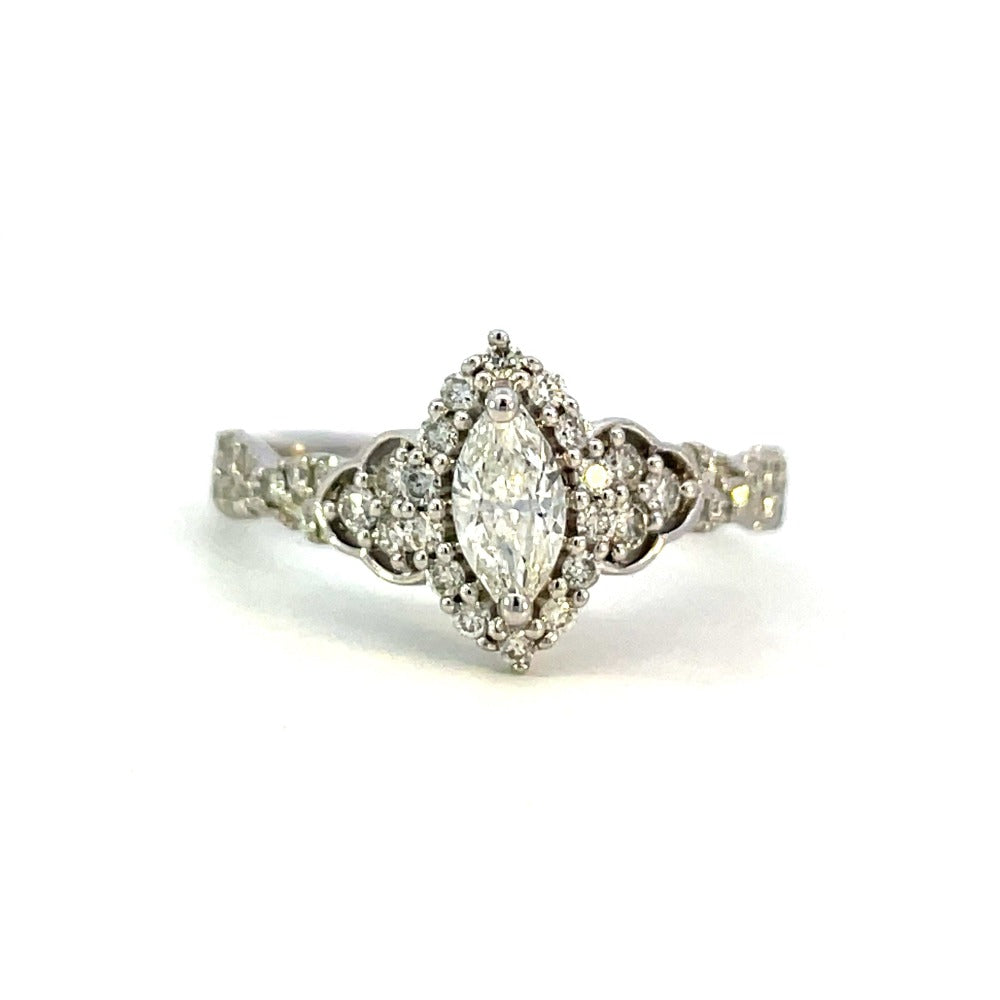 14KW Marquise Diamond Engagement Ring with Halo 3/4 CTW