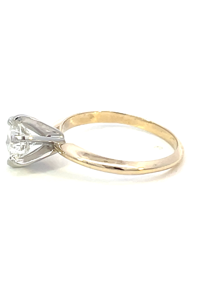 side profile view of 14ky 1.01 ct solitaire diamond engagement ring.