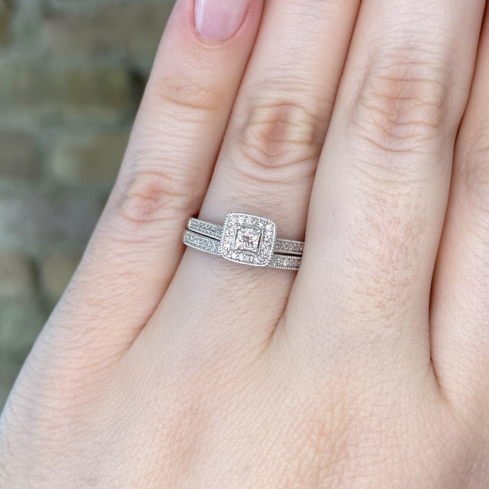 Princess-Cut Diamond Double-Halo Engagement Ring 1-1/2 ct tw 14K White Gold  | Kay