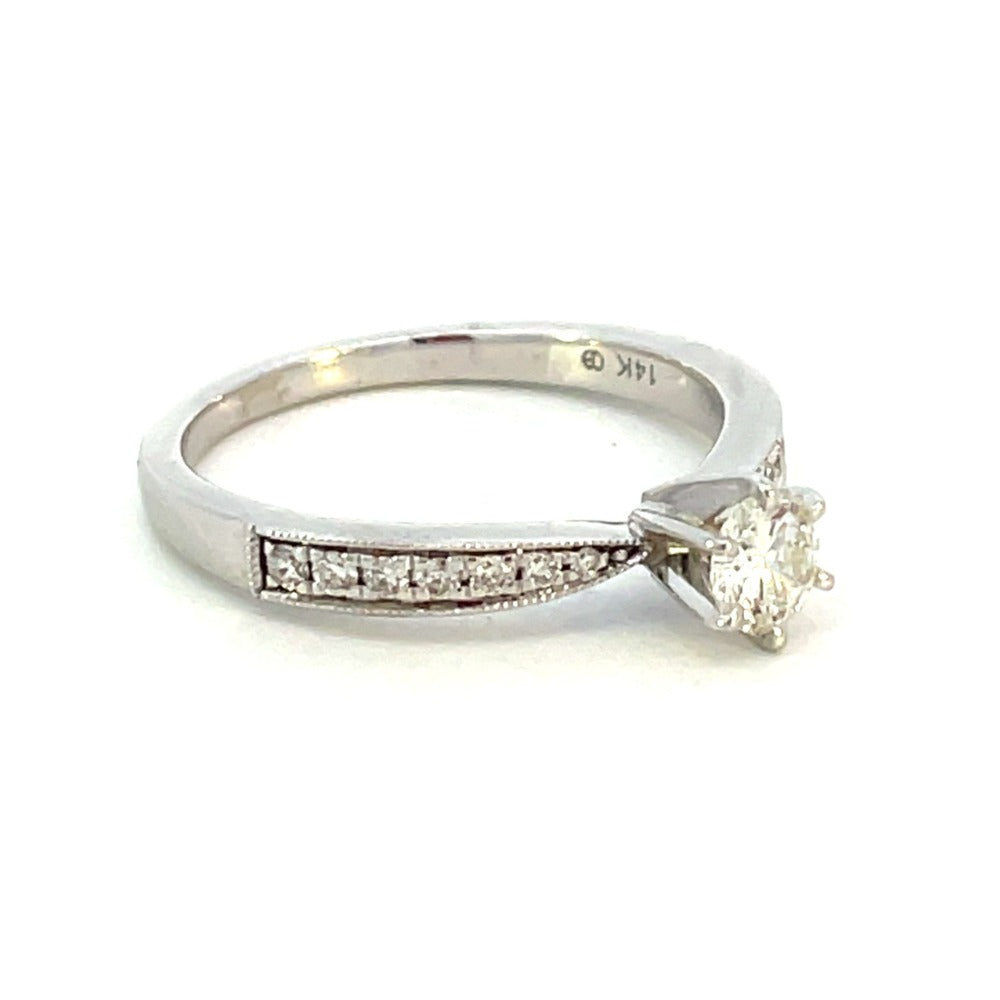 14K White Gold Diamond Engagement Ring Side 1