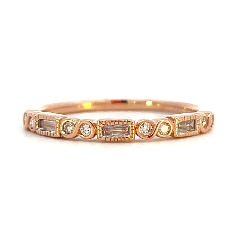 14KR Round and Baguette Diamond Band .10 CTW | Stackable Ring