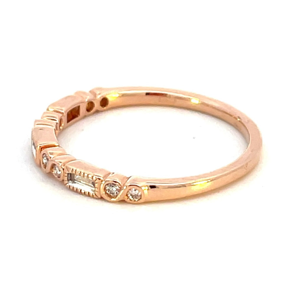 14KR Round and Baguette Diamond Band .10 CTW | Stackable Ring side 2