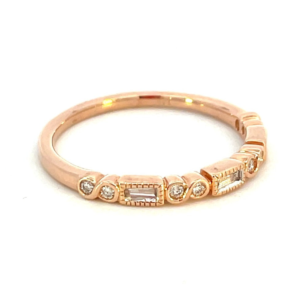 14KR Round and Baguette Diamond Band .10 CTW | Stackable Ring side 1