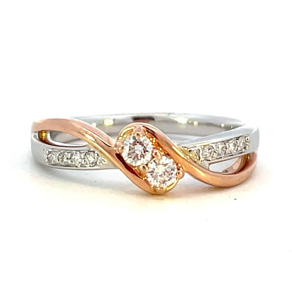 14K White and Rose Gold TwoGether Two-Stone Diamond Ring 1/5 CTW