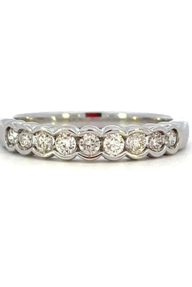 White Gold Pinched Channel Set 9 Diamond Stackable Band