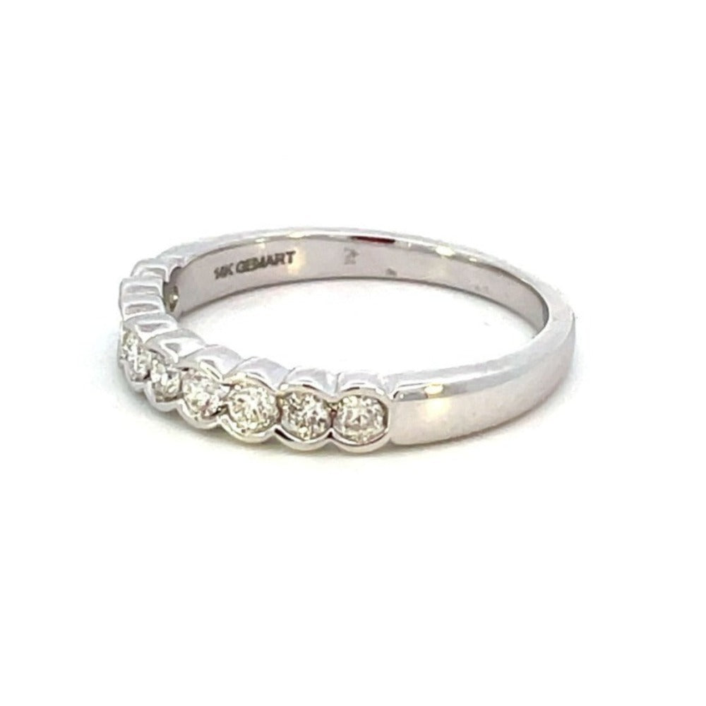 White Gold Pinched Channel Set 9 Diamond Stackable Band side 1