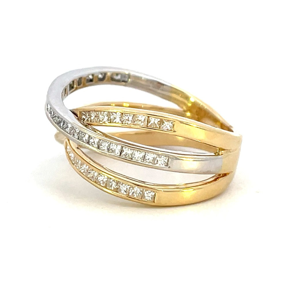 14K Two-Toned Cross Over Ring with Princess Cut Diamonds .38 CTW side 2