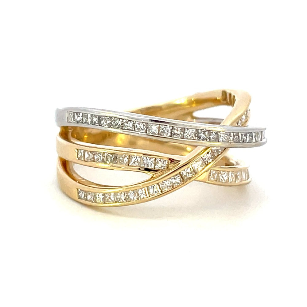 14K Two-Toned Cross Over Ring with Princess Cut Diamonds .38 CTW side 1