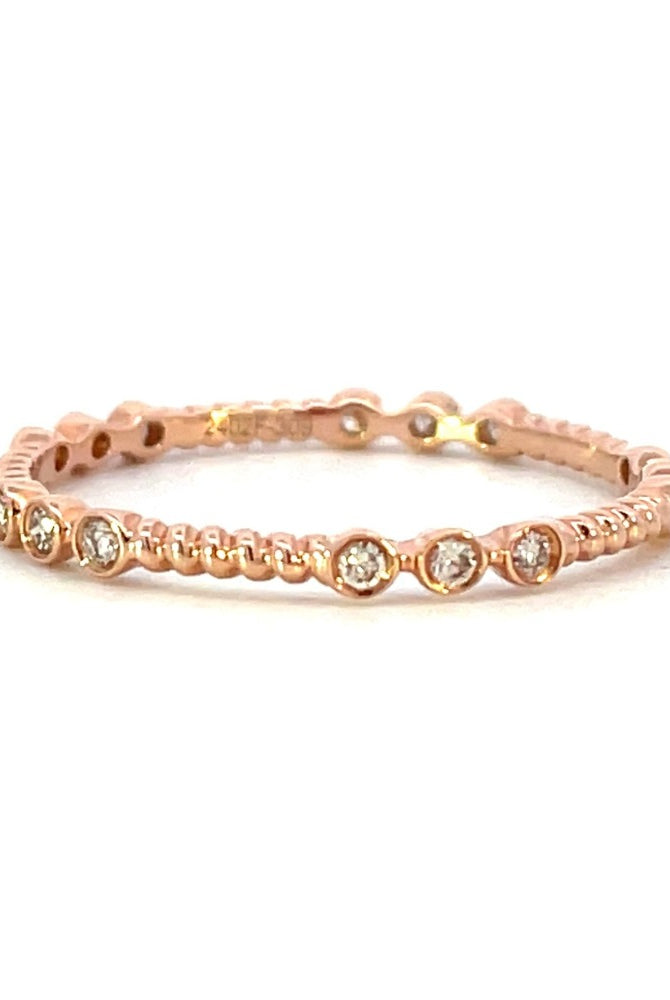 14K Rose Gold Beaded and Diamond Band .15 CTW | Stackable Ring side 2