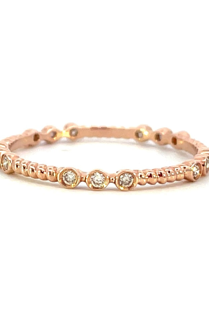14K Rose Gold Beaded and Diamond Band .15 CTW | Stackable Ring side 1