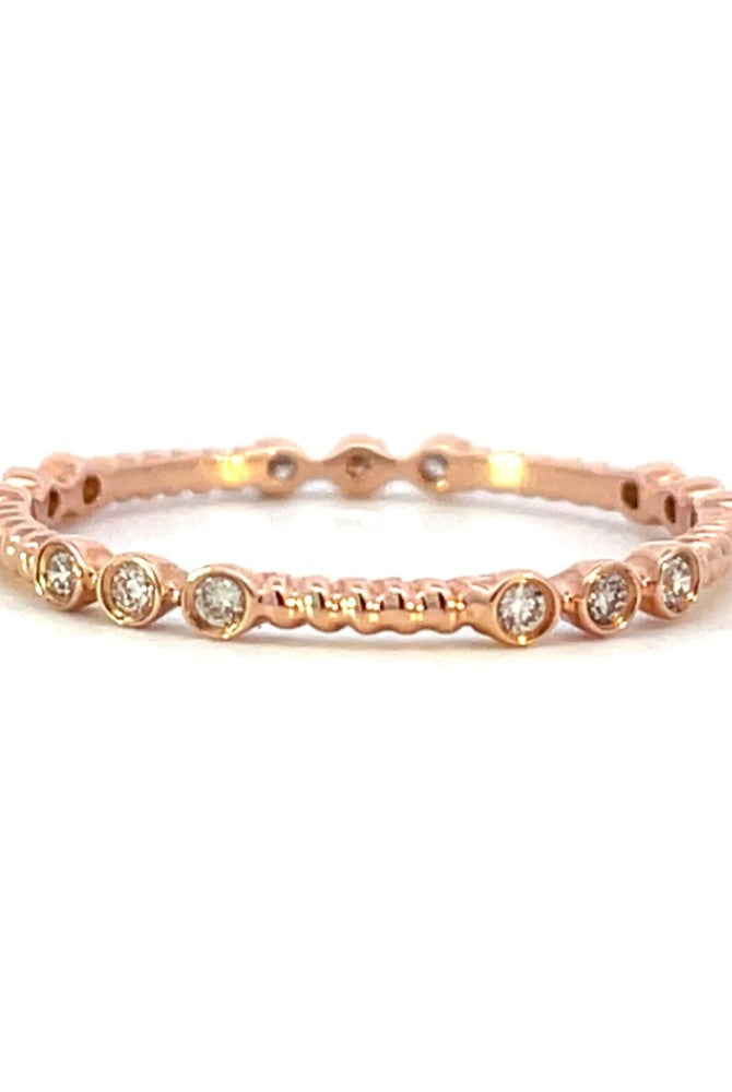 14K Rose Gold Beaded and Diamond Band .15 CTW | Stackable Ring