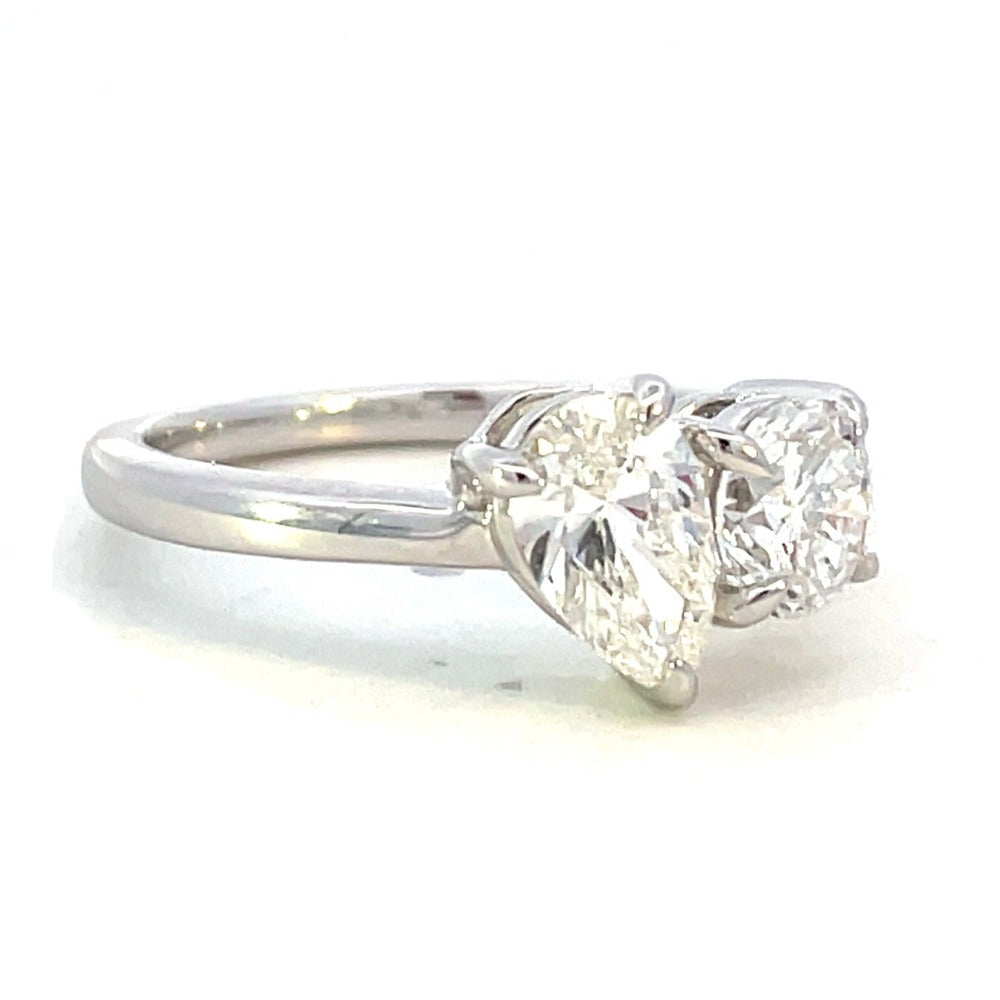 14KW Two Stone Lab Grown Pear and Round Cut Diamond Ring 1.50 CTW