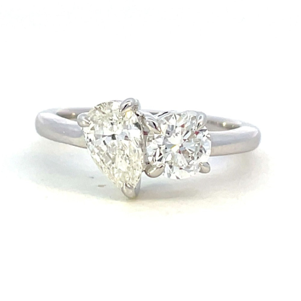 14KW Two Stone Lab Grown Pear and Round Cut Diamond Ring 1.50 CTW
