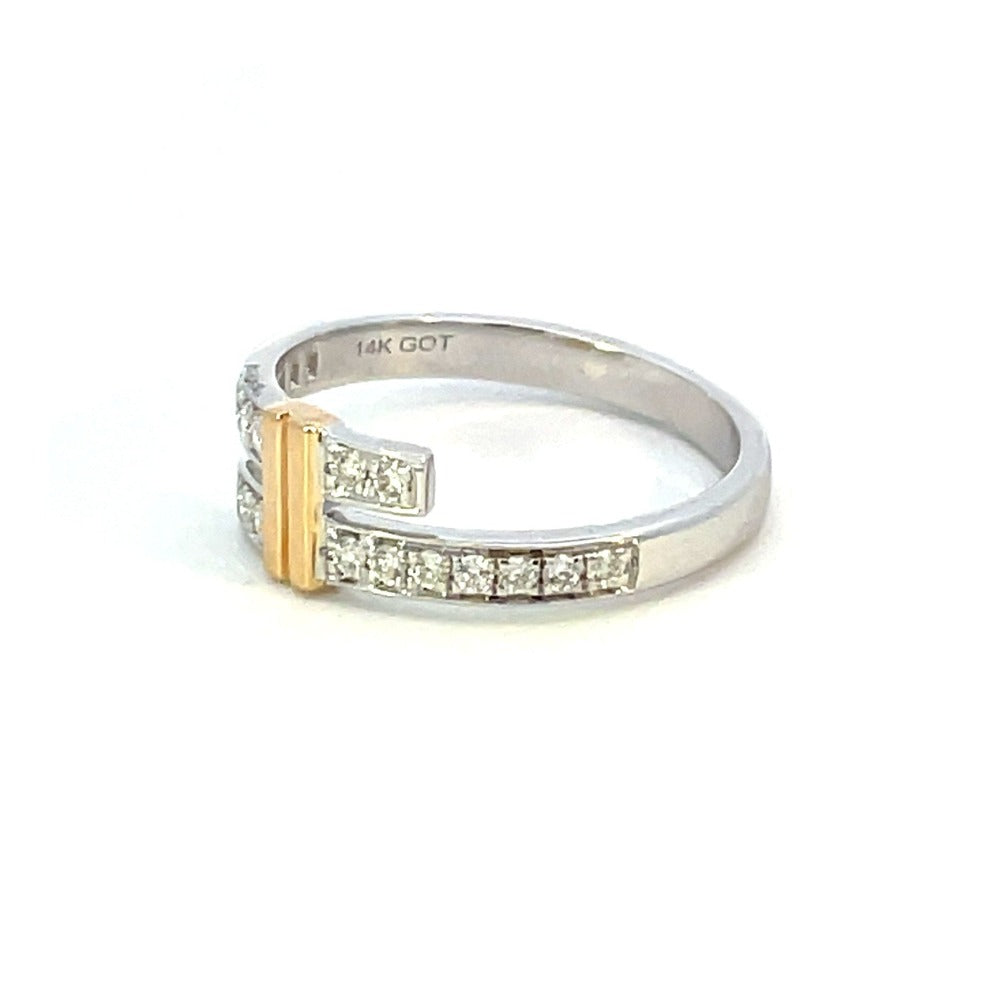 SallyK 14KW/Y Cross Over Diamond Ring with Gold Bar in Middle_Side 2_130-01278