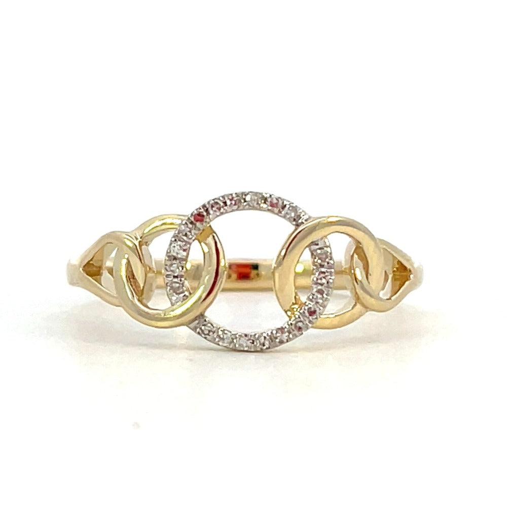 10KY Intertwined Circle Diamond Fashion Ring 1/20 CTW