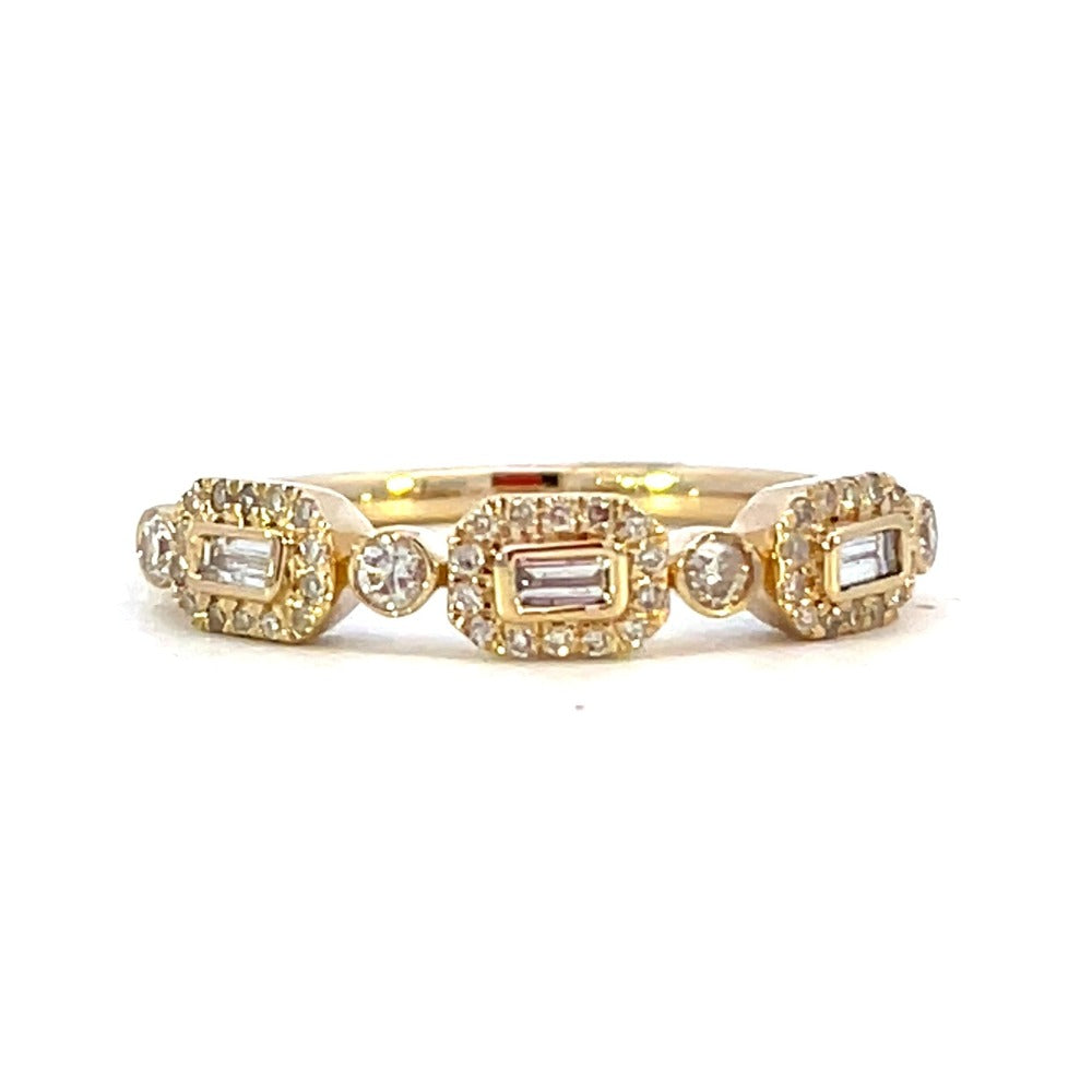 14KY 3-Station Round and Baguette Diamond Ring 1/4 CTW