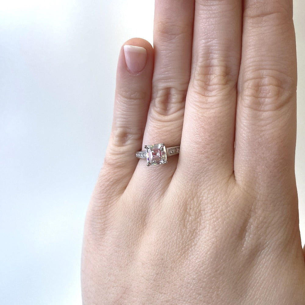 1.5CT Assher Cut Lustour Simulated Diamond Engagement Ring