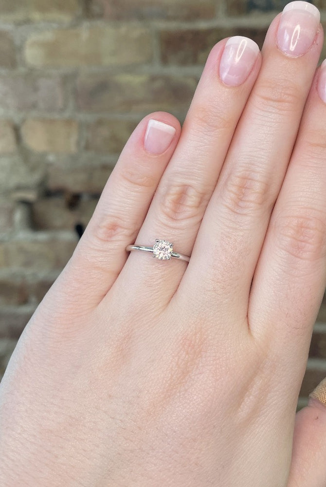 14kw SallyK Accented Solitaire engagement ring on model