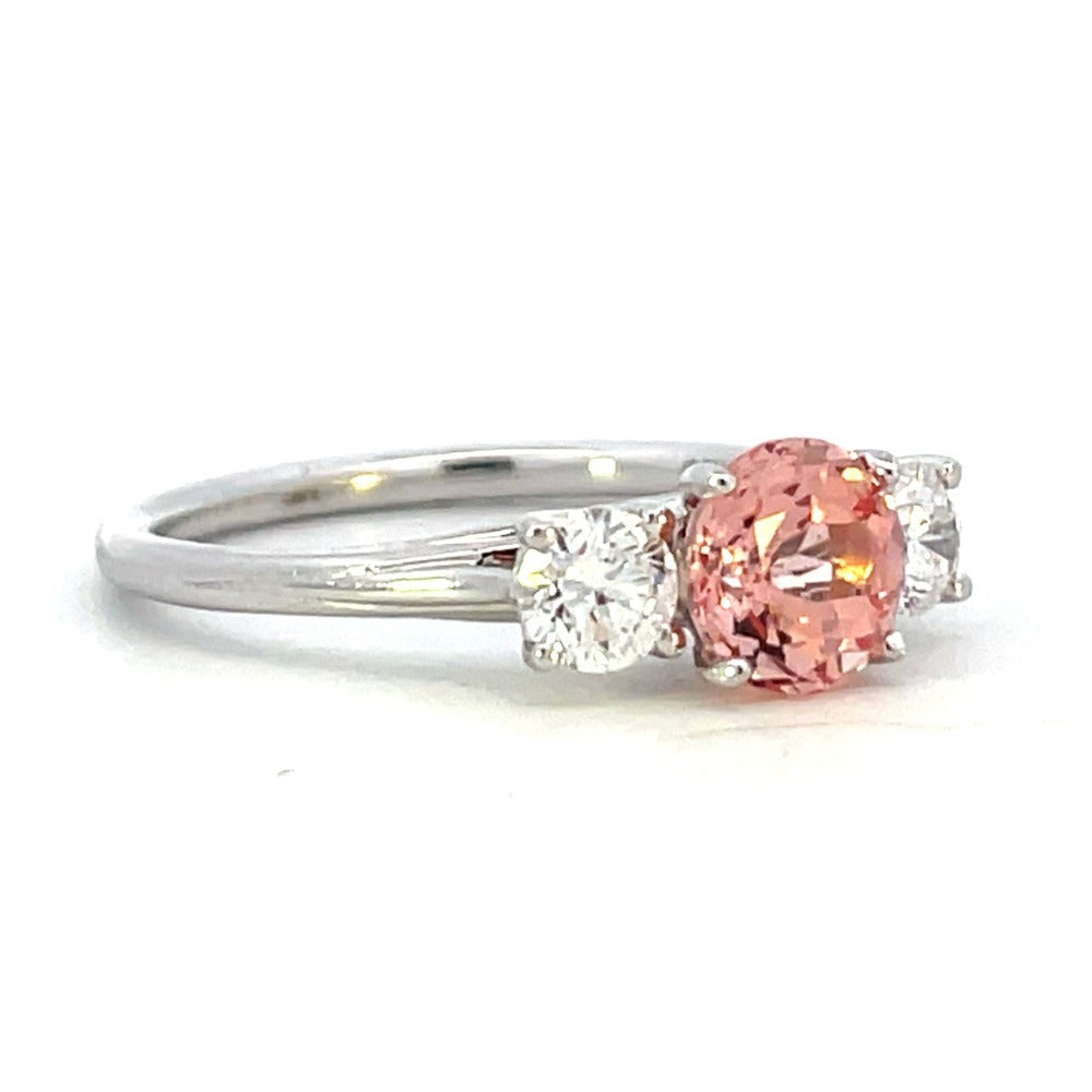 14KW Three Stone Lab Grown Pink Sapphire and Lab Grown Diamond Ring 1.55 CTW side 1