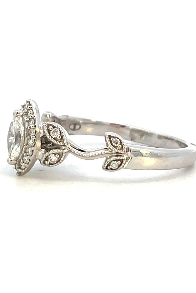 14KW Marquise Diamond Engagement Ring with Leaf Detailing and Band 3/8 CTW side 2