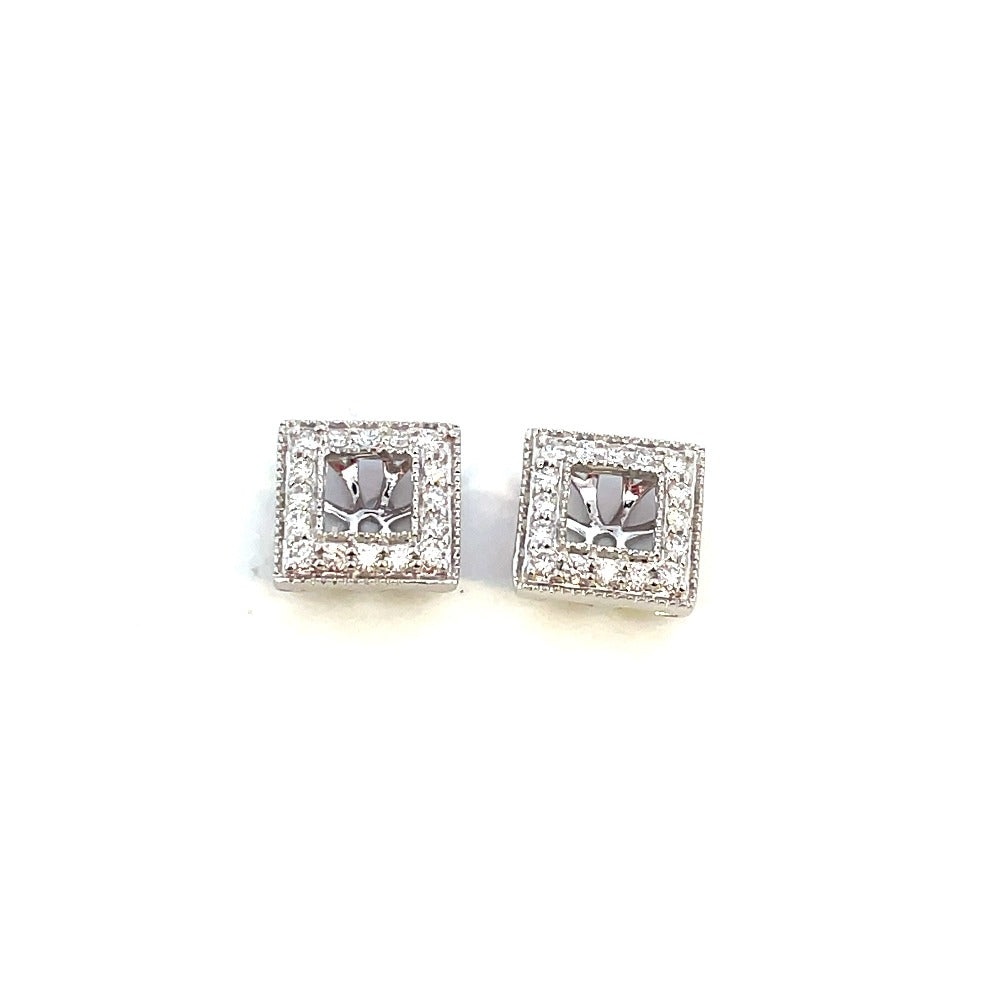14K White Gold and Diamond Square Earring Jackets