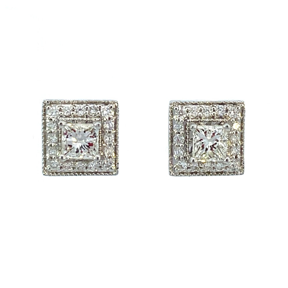 Princesses Cut Diamond Stud Earrings 1CTW with diamond jackets