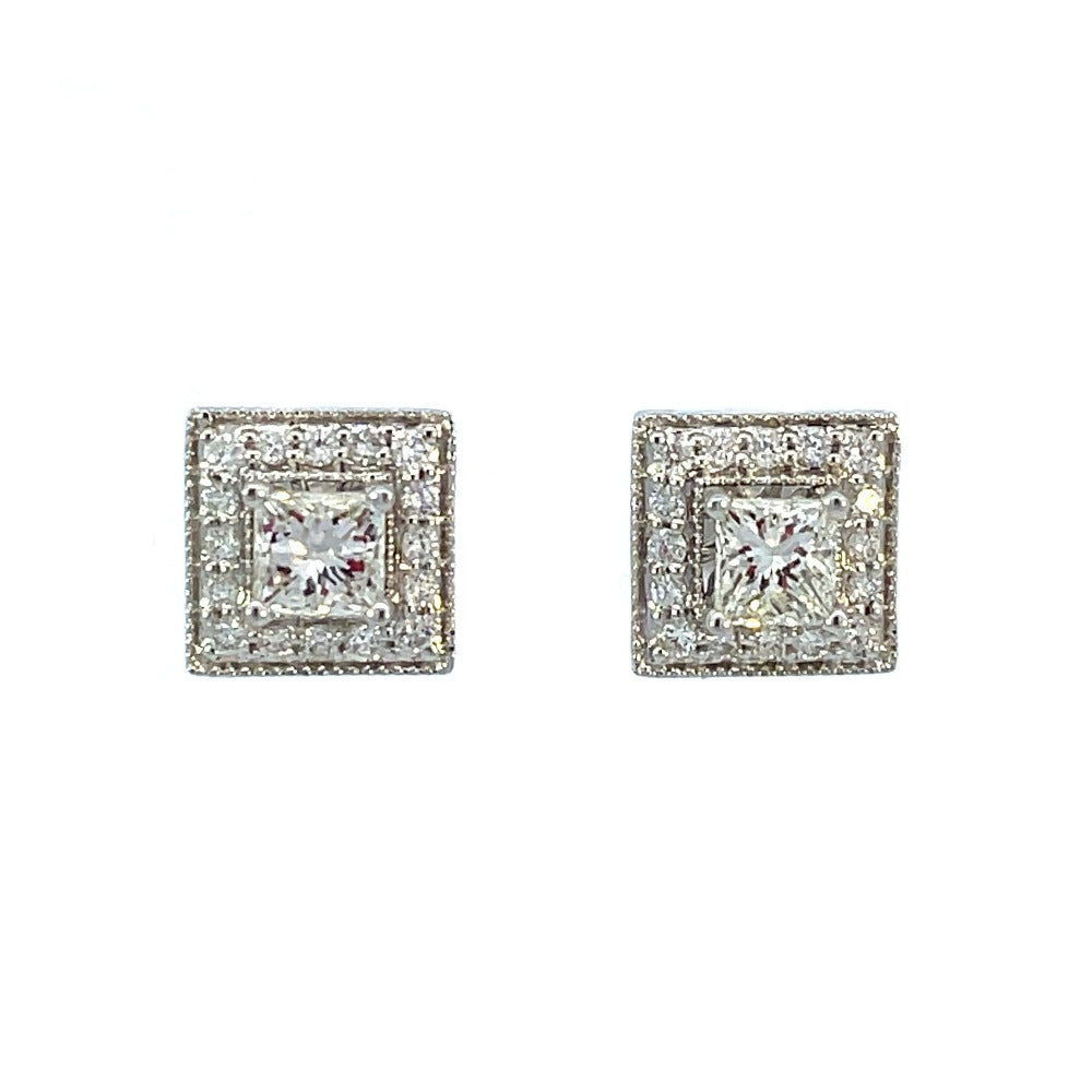 4K White Gold and Diamond Square Earring Jackets with diamond studs