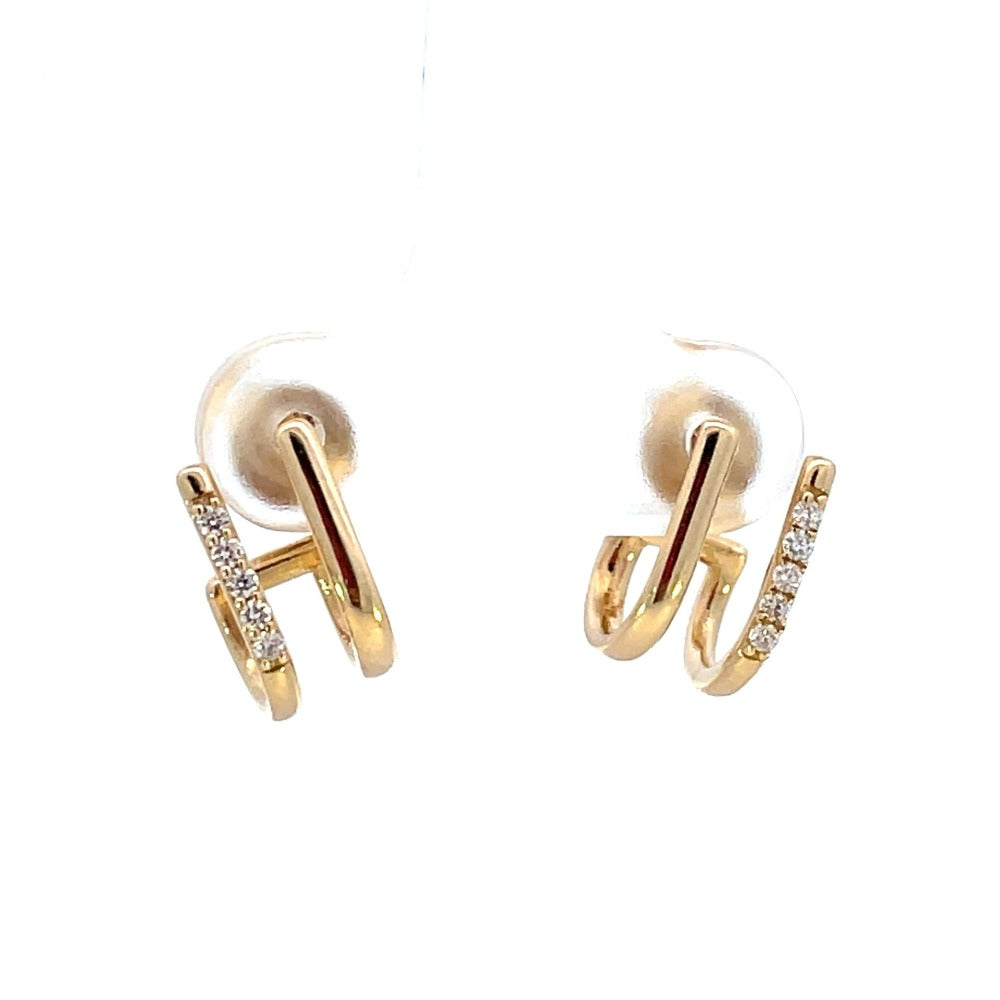 Gold and Diamond Open Double "J" Huggie Hoop Earrings