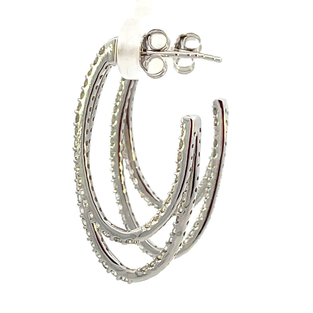 14K White Gold Diamond Oval Hoop Earrings 1.5CTW