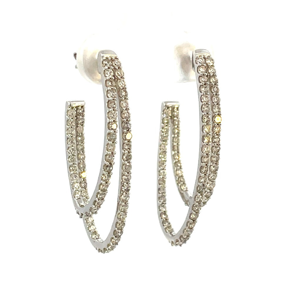 14K White Gold Diamond Oval Hoop Earrings 1.5CTW