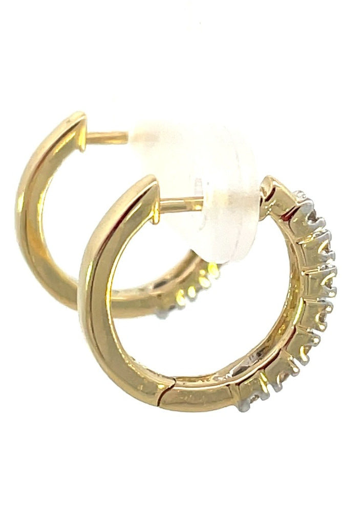 10K Yellow Gold Diamond Hoop Earrings 1/4 CTW backs