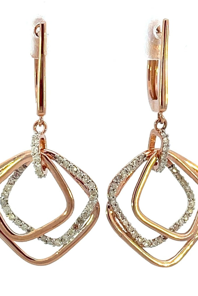 10K Rose Gold Diamond Dangle Fashion Earrings 1/3 CTW