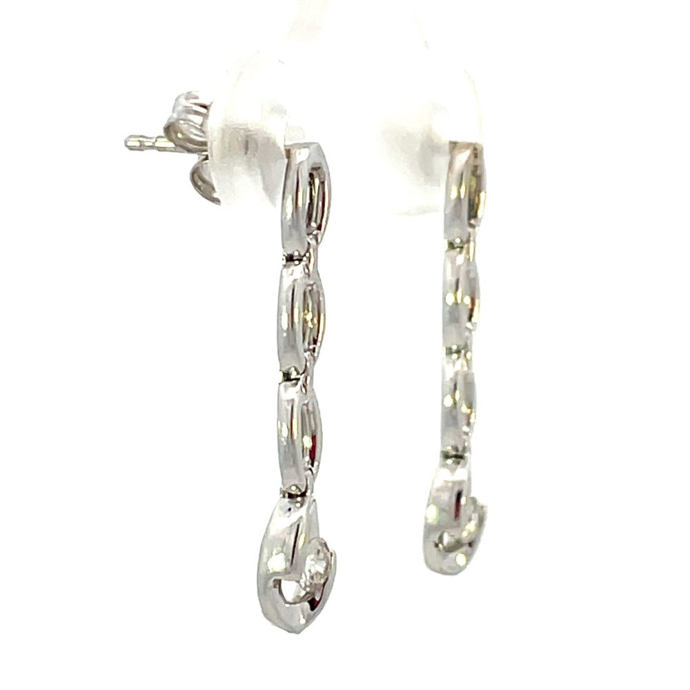 18K White Gold Open Link Drop Style Diamond Earrings backs