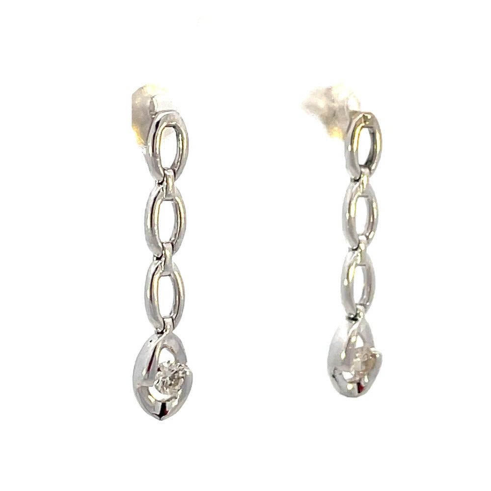 18K White Gold Open Link Drop Style Diamond Earrings side